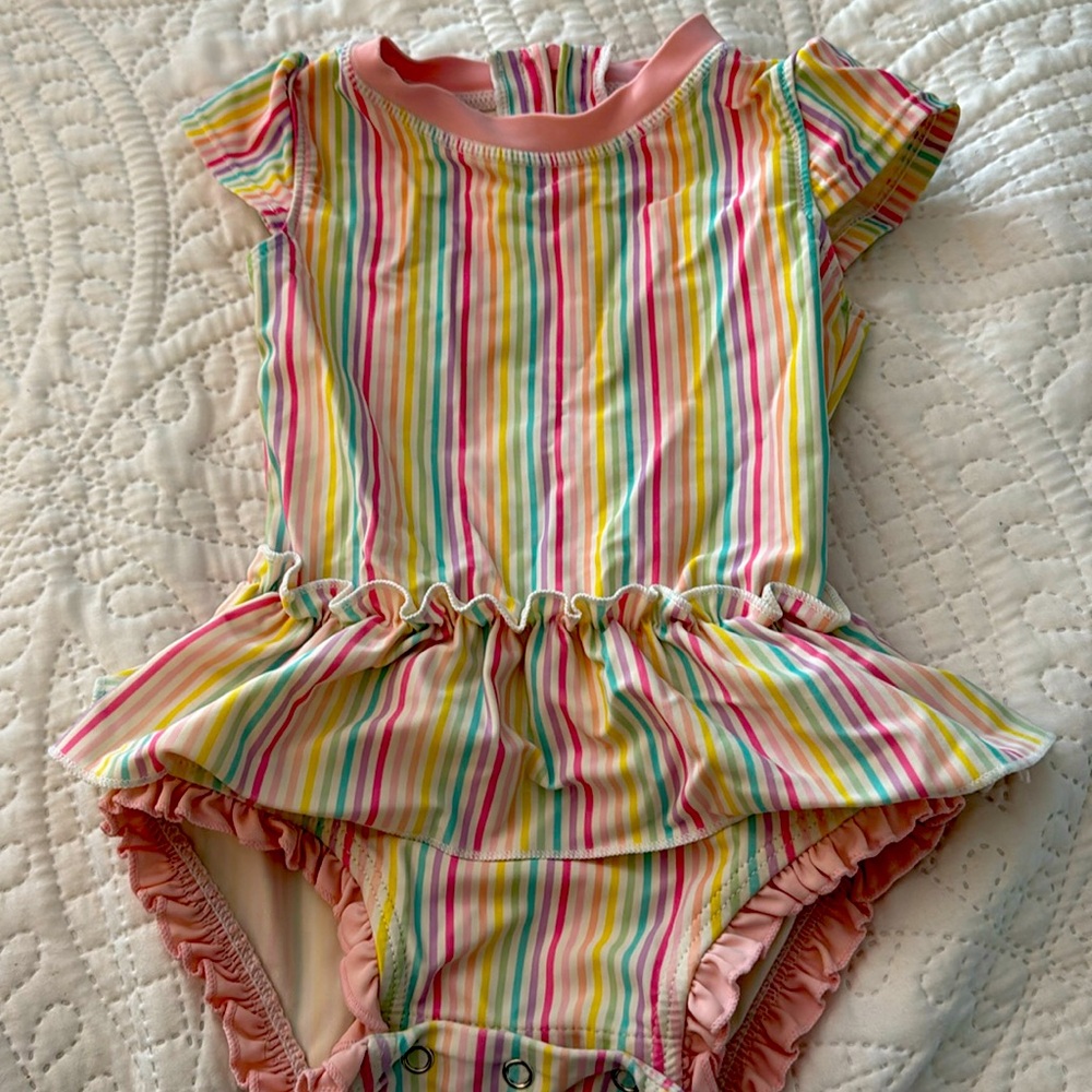 Ruffle Butts swim suit with snaps and zipper size 12-18mo